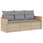 3-Piece Garden Sofa Set with Cushions Mix Beige Poly Rattan Wicker Outdoor Patio Furniture
