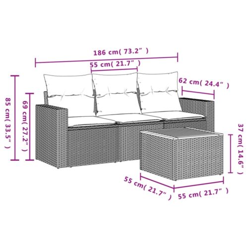 4-Piece Garden Sofa Set with Cushions Beige Poly Rattan Wicker Outdoor Patio Furniture - Image 3