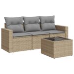 4-Piece Garden Sofa Set with Cushions Beige Poly Rattan Wicker Outdoor Patio Furniture