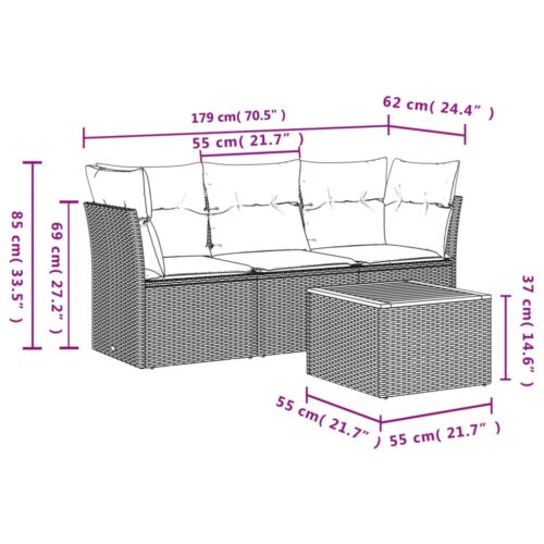 4-Piece Garden Sofa Set with Cushions Beige Poly Rattan Wicker Outdoor Patio Furniture - Image 3