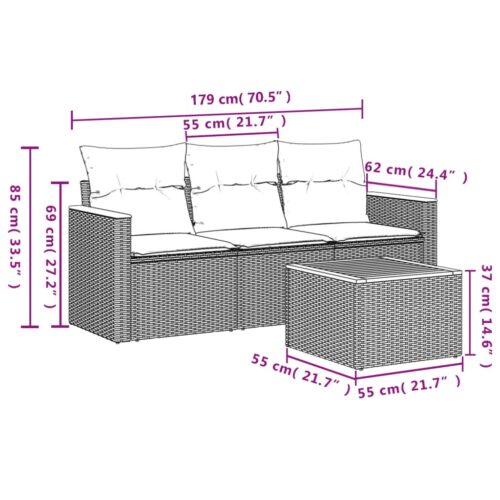 4-Piece Garden Sofa Set with Cushions Beige Poly Rattan Wicker Outdoor Patio Furniture - Image 3