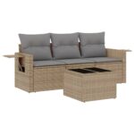 4-Piece Garden Sofa Set with Cushions Beige Poly Rattan Wicker Outdoor Patio Furniture
