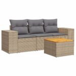 4-Piece Garden Sofa Set with Cushions Beige Poly Rattan Wicker Outdoor Patio Furniture