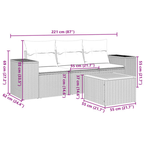 4-Piece Garden Sofa Set with Cushions Beige Poly Rattan Wicker Outdoor Patio Furniture - Image 3