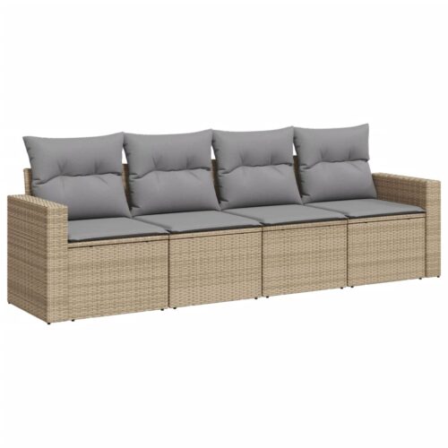 4-Piece Garden Sofa Set with Cushions Beige Poly Rattan Wicker Outdoor Patio Furniture