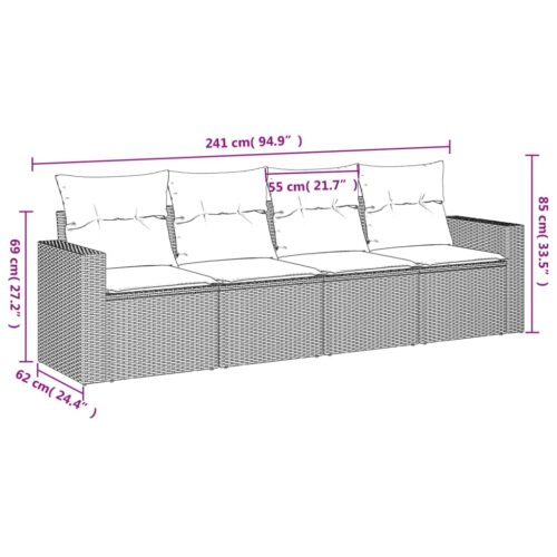 4-Piece Garden Sofa Set with Cushions Beige Poly Rattan Wicker Outdoor Patio Furniture - Image 3