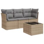 4-Piece Garden Sofa Set with Cushions Beige Poly Rattan Wicker Outdoor Patio Furniture