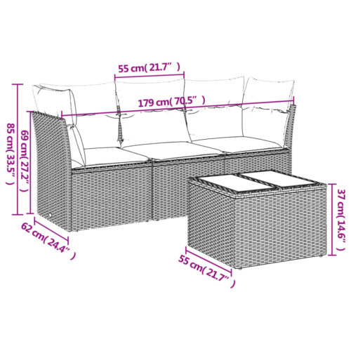 4-Piece Garden Sofa Set with Cushions Beige Poly Rattan Wicker Outdoor Patio Furniture - Image 3