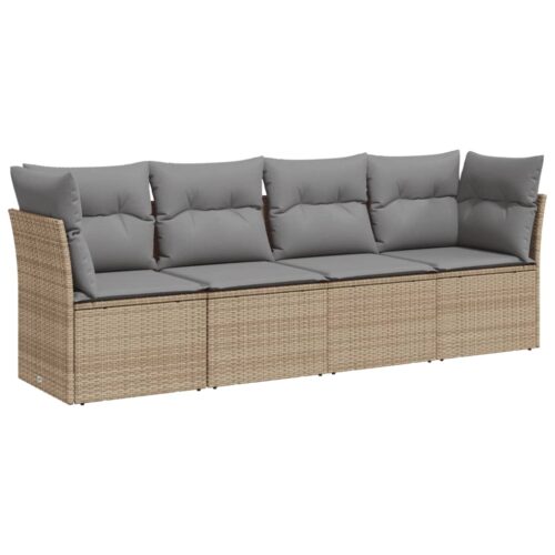 4-Piece Garden Sofa Set with Cushions Beige Poly Rattan Wicker Outdoor Patio Furniture