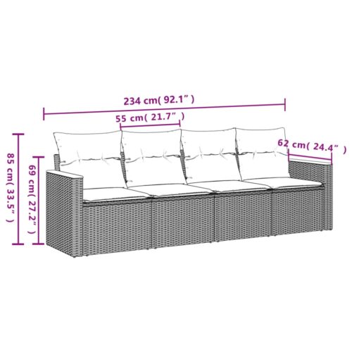 4-Piece Garden Sofa Set with Cushions Beige Poly Rattan Wicker Outdoor Patio Furniture - Image 3