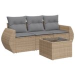 4-Piece Garden Sofa Set with Cushions Beige Poly Rattan Wicker Outdoor Patio Furniture