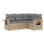 4-Piece Garden Sofa Set with Cushions Beige Poly Rattan Wicker Outdoor Patio Furniture