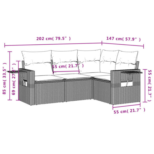 4-Piece Garden Sofa Set with Cushions Beige Poly Rattan Wicker Outdoor Patio Furniture - Image 8