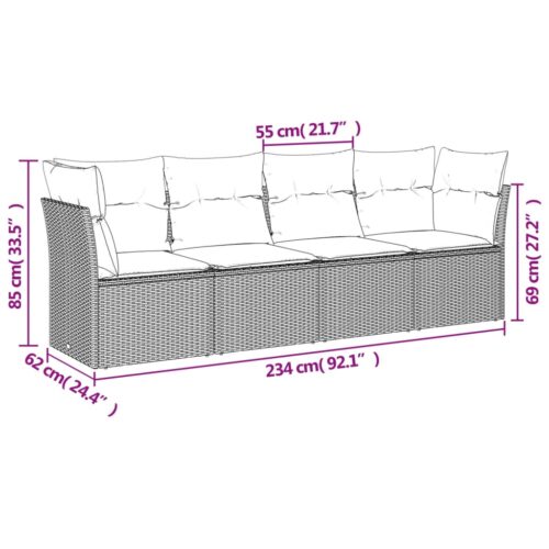 4-Piece Garden Sofa Set with Cushions Beige Poly Rattan Wicker Outdoor Patio Furniture - Image 3