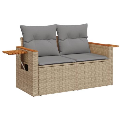4-Piece Garden Sofa Set with Cushions Beige Poly Rattan Wicker Outdoor Patio Furniture - Image 5