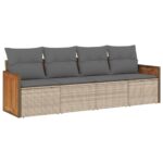 4-Piece Garden Sofa Set with Cushions Beige Poly Rattan Wicker Outdoor Patio Furniture