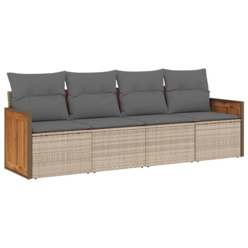 4-Piece Garden Sofa Set with Cushions Beige Poly Rattan Wicker Outdoor Patio Furniture