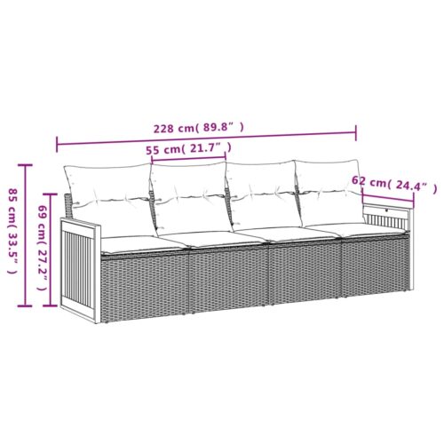 4-Piece Garden Sofa Set with Cushions Beige Poly Rattan Wicker Outdoor Patio Furniture - Image 3