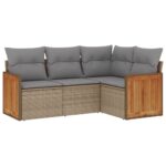 4-Piece Garden Sofa Set with Cushions Beige Poly Rattan Wicker Outdoor Patio Furniture