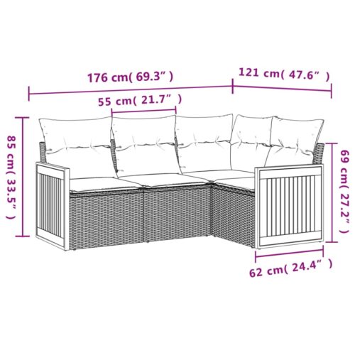 4-Piece Garden Sofa Set with Cushions Beige Poly Rattan Wicker Outdoor Patio Furniture - Image 7
