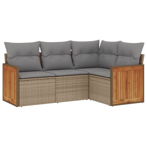 4-Piece Garden Sofa Set with Cushions Beige Poly Rattan Wicker Outdoor Patio Furniture - Image 13
