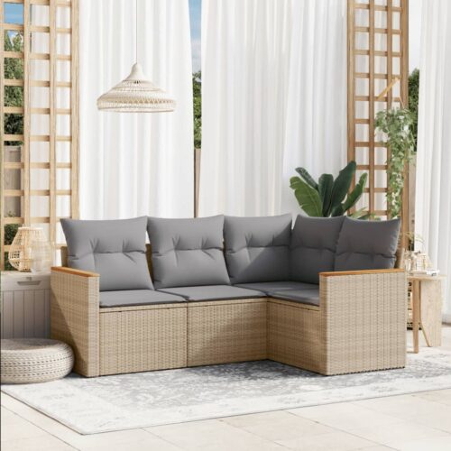 4-Piece Garden Sofa Set with Cushions Outdoor Patio Wicker Lounge Chairs Furniture - Image 2