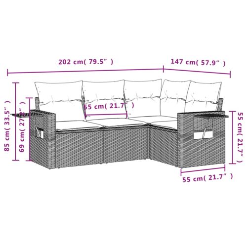 4-Piece Garden Sofa Set with Cushions Beige Poly Rattan Wicker Outdoor Patio Furniture - Image 3