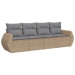 4-Piece Garden Sofa Set with Cushions Beige Poly Rattan Wicker Outdoor Patio Furniture