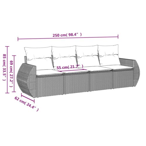 4-Piece Garden Sofa Set with Cushions Beige Poly Rattan Wicker Outdoor Patio Furniture - Image 3