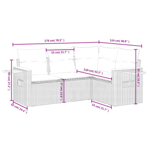 4-Piece Garden Sofa Set with Cushions Beige Poly Rattan Wicker Outdoor Patio Furniture - Image 3