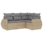 4-Piece Garden Sofa Set with Cushions Beige Poly Rattan Wicker Outdoor Patio Furniture