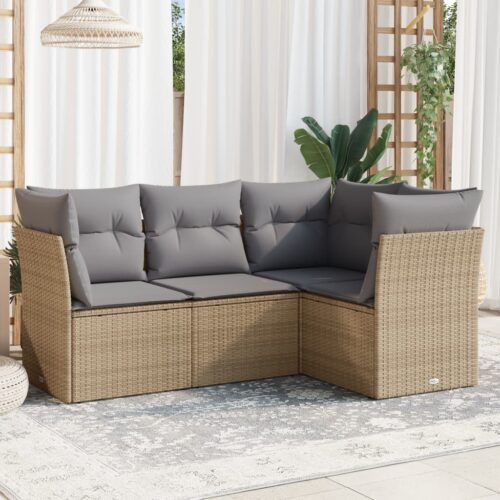 4-Piece Garden Sofa Set with Cushions Outdoor Patio Wicker Lounge Chairs Furniture - Image 2