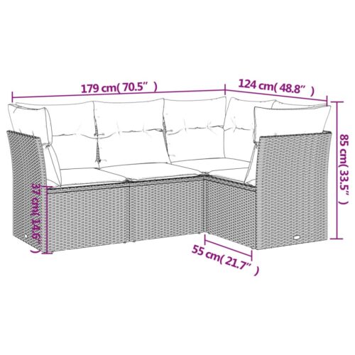 4-Piece Garden Sofa Set with Cushions Outdoor Patio Wicker Lounge Chairs Furniture - Image 3