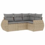 4-Piece Garden Sofa Set with Cushions Beige Poly Rattan Wicker Outdoor Patio Furniture