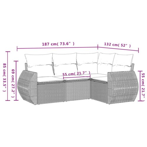 4-Piece Garden Sofa Set with Cushions Beige Poly Rattan Wicker Outdoor Patio Furniture - Image 3