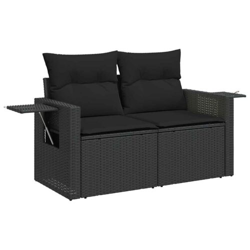 4-Piece Garden Sofa Set with Cushions Black Poly Rattan Wicker Outdoor Patio Furniture - Image 4