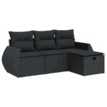 4-Piece Garden Sofa Set with Cushions Black Poly Rattan Wicker Outdoor Patio Furniture