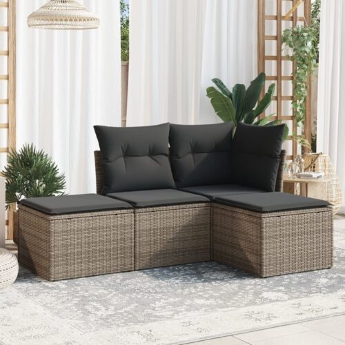 4-Piece Garden Sofa Set with Cushions Outdoor Patio Wicker Lounge Chairs Furniture - Image 2