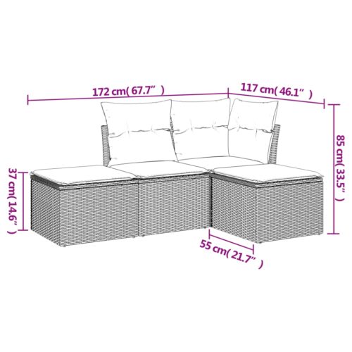 4-Piece Garden Sofa Set with Cushions Outdoor Patio Wicker Lounge Chairs Furniture - Image 3