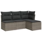 4-Piece Garden Sofa Set with Cushions Grey Poly Rattan Wicker Outdoor Patio Furniture