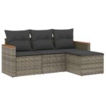 4-Piece Garden Sofa Set with Cushions Grey Poly Rattan Wicker Outdoor Patio Furniture