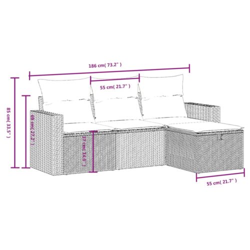 4-Piece Garden Sofa Set with Cushions Outdoor Patio Wicker Lounge Chairs Furniture - Image 4