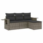 4-Piece Garden Sofa Set with Cushions Grey Poly Rattan Wicker Outdoor Patio Furniture