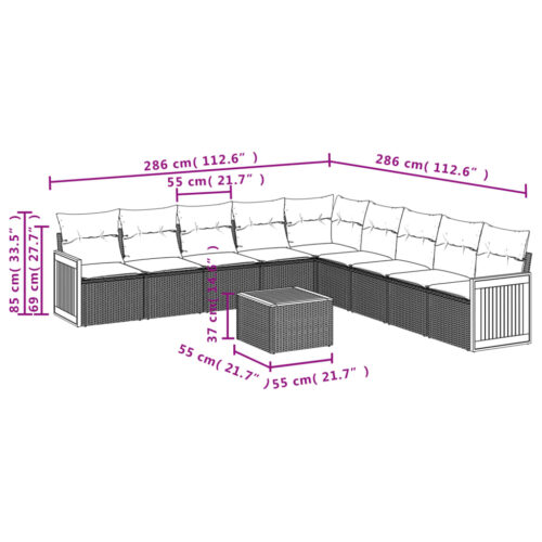 10-Piece Garden Sofa Set with Cushions Beige Poly Rattan Wicker Outdoor Patio Furniture - Image 8
