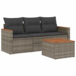 4-Piece Garden Sofa Set with Cushions Outdoor Patio Wicker Lounge Chairs Furniture