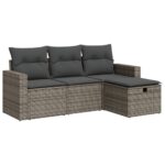 4-Piece Garden Sofa Set with Cushions Grey Poly Rattan Wicker Outdoor Patio Furniture