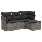 4-Piece Garden Sofa Set with Cushions Grey Poly Rattan Wicker Outdoor Patio Furniture