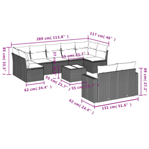 10-Piece Garden Sofa Set with Cushions Beige Poly Rattan Wicker Outdoor Patio Furniture - Image 8