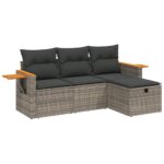 4-Piece Garden Sofa Set with Cushions Grey Poly Rattan Wicker Outdoor Patio Furniture