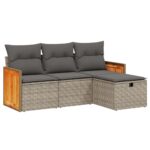 4-Piece Garden Sofa Set with Cushions Grey Poly Rattan Wicker Outdoor Patio Furniture